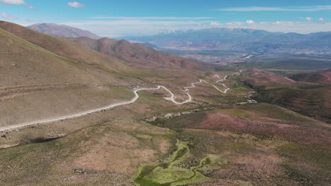 Route-73-in-the-Quebrada-de-Humahuaca-towards-the-famous-Serranias-de-Hornocal,-also-known-as-the-Hill-of-14-Colors