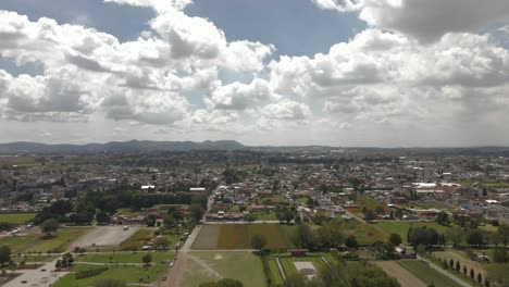 Aerial-Panorama-view-of-Puebla-City-with-suburb-neighborhoods,-Mexico