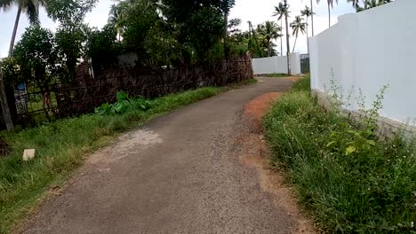 Time-lapse-shot-of-a-south-Indian-village,Transportation,Vehicle,Green,Village-road