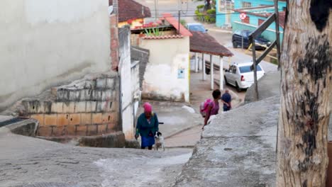 Girl-walking-her-dog-in-a-favela-in-Brazil