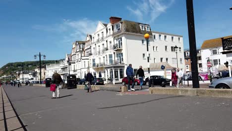 Panoramaaufnahme-Mit-Blick-Auf-Die-Küste-Von-Sidmouth,-Devon,-England,-Großbritannien,-Europa