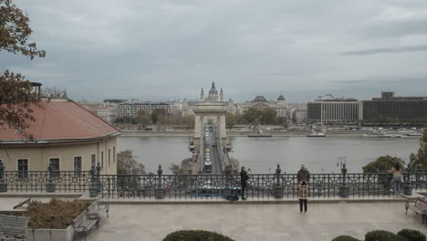 A-view-of-the-Chain-Bridge-in-Budapest-with-St-Stephens-Basilica-in-the-background-on-the-horizon