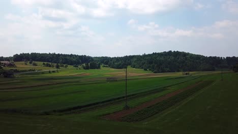 Vista-Aérea-De-Un-Bosque-De-Montaña-Y-Un-Paisaje-Rural-Esloveno