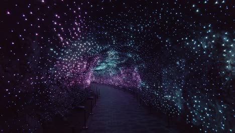 Wide-Shot-of-Gwangmyeong-Cave-Light-Tunnel,-Korea