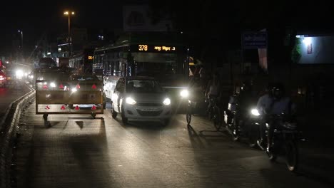 Delhi-Police-check-post-blocking-moving-traffic-for-security-reason-in-New-Delhi,-India