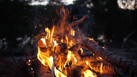 Lagerfeuerglut-Schwebt-In-Den-Abendhimmel,-Zeitlupe,-Schwenk-Nach-Oben,-Nahaufnahme