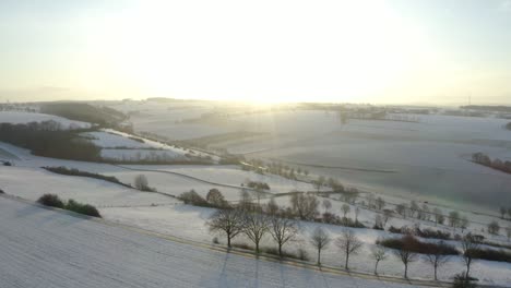 Beautiful-snow-landscape-in-Limburg,-part-of-the-Netherlands,-captured-with-the-DJI-Mavic-Pro-drone-in-4k