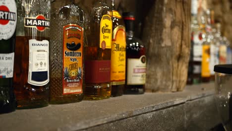 Liquor-shelf-in-lovely,-rustic-bar