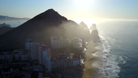 Static-drone-shoot-of-Cabo-San-Lucas---Mexico-at-sunrise