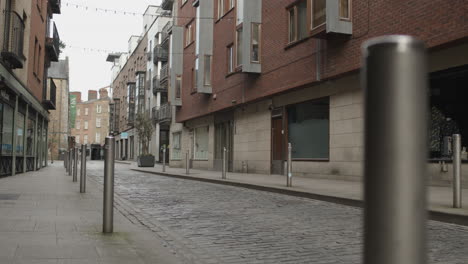 Leere-Straßen-In-Dublin,-Spaziergänger-In-Der-Ferne,-Vögel-Im-Flug