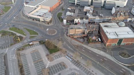 Corona-COVID-virus-lock-down-aerial-overhead-downtown-empty-city-birds-eye-tilt-up