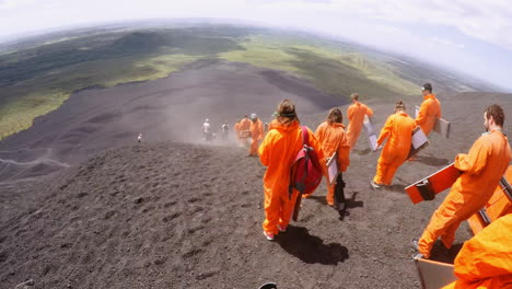 Group-getting-ready-to-volcano-surf-Nicaragua-pov