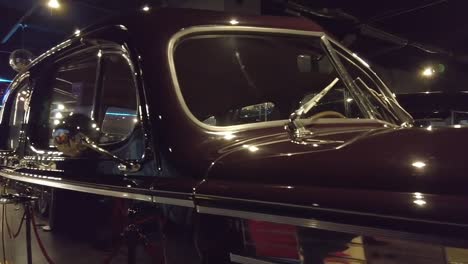 Black-brown-classic-vintage-shinning-car-body-at-a-restaurant-in-Balneario-Camboriu,-Santa-Catarina,-Brazil