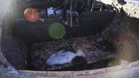 Completely-Destroyed-SUV-Interior-In-Superior-Colorado-Boulder-County-USA-After-Marshall-Fire-Wildfire-Disaster