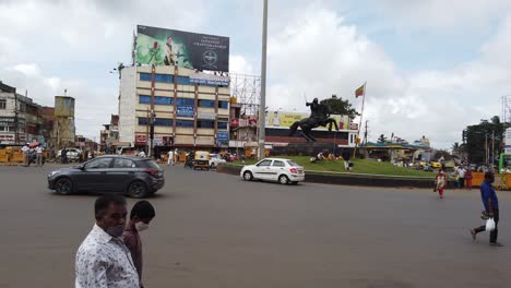 Hubli--Karnataka,-India-dates-02-07-2021,-Kittur-rani-chennamma-circle-view-during-a-normal-day-with-traffic-flow