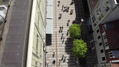 View-of-shopping-street-city-centre-from-salling-rooftop-in-Aarhus-Denmark-4K