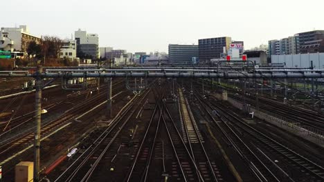 Zeitraffer-Von-Vorbeifahrenden-Zügen-Am-Bahnhof-Tokio,-Japan