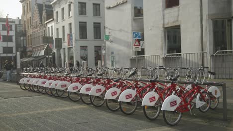 Belgian-bike-rack-sustainable-energy-ride-share-community-in-Europe-4k-60p