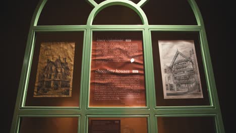 Exhibit-on-historical-"chocolate-houses"-featuring-architectural-sketches-at-Zagreb's-Chocolate-Museum