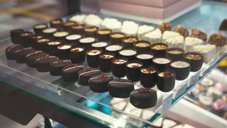 Variety-of-artisanal-chocolates-and-truffles-beautifully-arranged-on-a-glass-shelf-at-Zagreb's-Chocolate-Museum