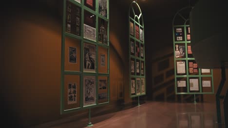 Vintage-chocolate-advertisements-and-documents-displayed-in-green-framed-cases-at-Zagreb's-Chocolate-Museum