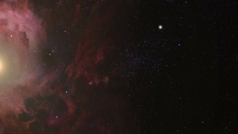 Nebulosa-Roja-Y-Estrellas-Brillantes-En-El-Espacio,-Ultra-Hd