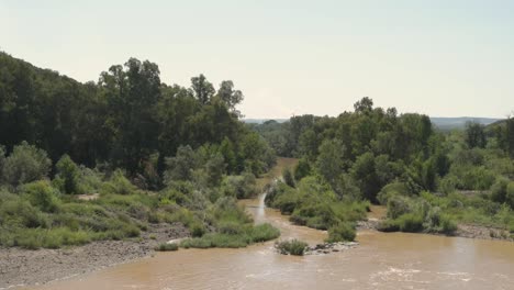 Gesamtansicht-Einer-Landschaft-Des-Flusses-Guadalquivir-Mit-Bäumen-An-Einem-Sonnigen-Tag