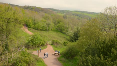 People-walking-on-trails-at-Cheddar-Gorge,-near-Cheddar-Town