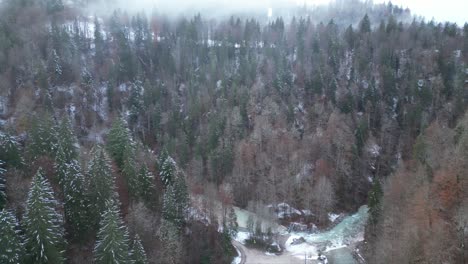 Aerial-view-of-Partnachklamm-,a-scenic-location-and-nature-attraction-in-Germany-near-Garmisch-Paterkirchen