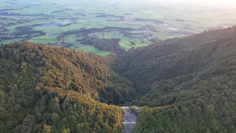 Lush-Vegetation-Surrounding-Wairere-Falls-In-North-Island,-New-Zealand---Aerial-Drone-Shot