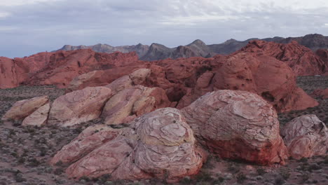 Aerial-drone-point-of-interest-shot-of-big-red-sandstone-boulders-in-Nevada,-United-States