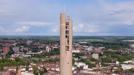 Top-of-the-National-Lift-Tower-in-Northampton-England,-Aerial-Drone-View