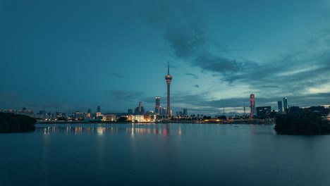 Holy-grail-time-lapse-day-to-night-of-Macau-tower-from-Nam-Van-lake