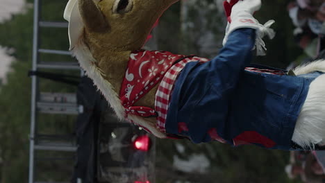 Harry-the-Horse,-Calgary-Stampede-mascot,-dances-on-Grandstand-stage