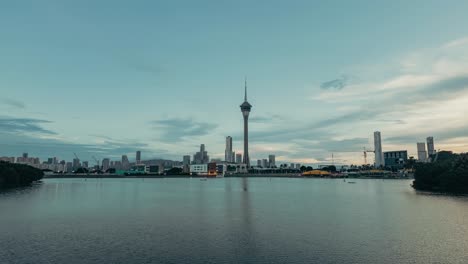 Time-lapse-in-motion-of-Macau-tower-from-Nam-Van-lake