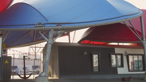 Colorful-curved-roofs-at-the-Maritime-Museum-in-La-Rochelle,-France