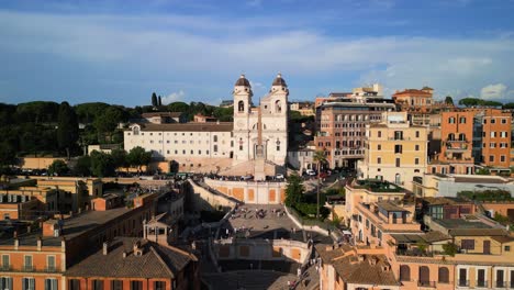 Cinematic-Establishing-Aerial-Shot-Above-Rome's-Spanish-Steps-in-Historic-City-Centre