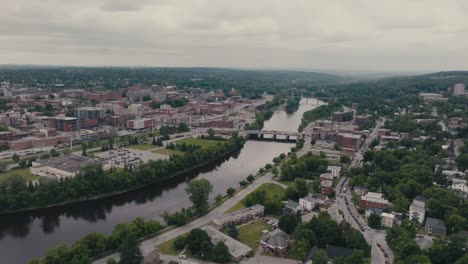 Cityscape-Of-Sherbrooke-And-Magog-River-In-Canada---Aerial-Shot