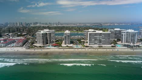 Coronado-Shores-Condominiums-And-Beach-Village---Hotel-del-Coronado-In-San-Diego-Bay,-California-United-States