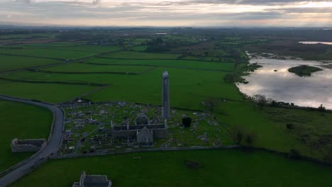 Kilmacduagh-Monastery,-County-Galway,-Ireland,-November-2023