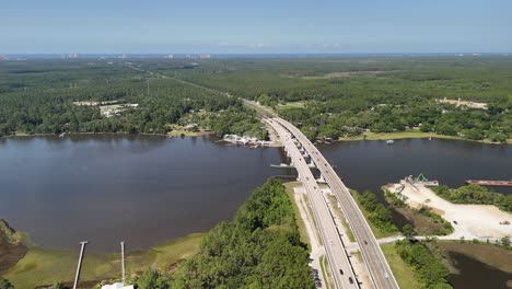 Traffic-On-West-Bay-Bridge-Across-West-Bay-In-Panama-City-Beach,-Florida