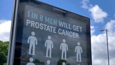 Prostate-cancer-awareness-sign-highlighting-statistics-on-public-display,-Exeter,-Devon,-UK,-July-2024