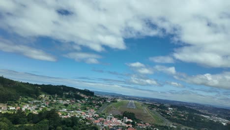 Immersive-pilot-POV-maneuvering-a-jet-for-landing-at-dangerous-Coruña-airport-in-Spain,-as-seen-by-the-crew