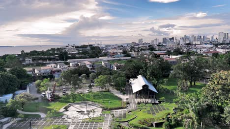 Brazil,-Pará:-Panoramic-view-of-the-city-of-Belém-taken-from-the-Mangal-das-Garças-lighthouse,-showcasing-the-expansive-urban-landscape-and-lush-greenery