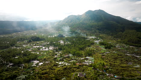 Mount-Batur-With-Lava-Fields-And-Burnt-Vegetation-In-Kintamani,-Bali,-Indonesia