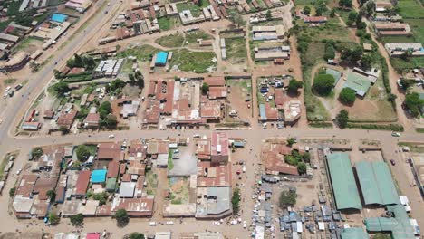 Downtown-of-developing-town-in-Southen-Kenya,-aerial-top-down-view