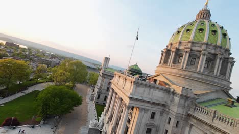 The-Pennsylvania-State-Capitol-building-in-Harrisburg-with-its-iconic-dome-and-surrounding-city-streets