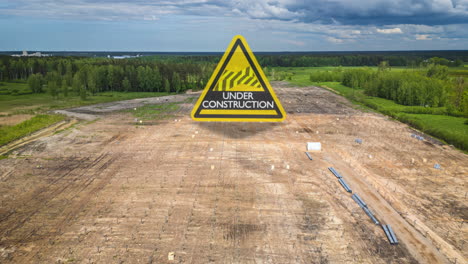 Luftbild-Hyperlapse-Mit-Einer-Grafik,-Die-Eine-Große-Baustelle-Zeigt