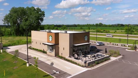 Cinematic-Establishing-Drone-Shot-of-Starbucks-Corporation-Coffeehouse