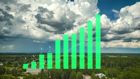 Balkendiagramm,-Das-Energieeinsparungen-Durch-Nachhaltige-Energiesparlösungen-Zeigt---Luftbild-Hyperlapse-über-Einer-Grünen-Stadt